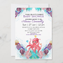 Ocean Zee Colorful Pink Octopus Baby shower Kaart