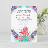 Ocean Zee Colorful Pink Octopus Baby shower Kaart (Staand voorkant)