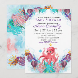 Ocean Zee Colorful Pink Octopus Baby shower Kaart