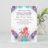 Ocean Zee Colorful Pink Octopus Birthday Kaart (Staand voorkant)