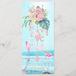 Ocean Zee Flamingo Bloemen Juwelen Roze Bruiloft M Menu