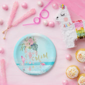 Ocean Zee Flamingo Bloemige Juwelen Roze Papieren Bordje (Feest)