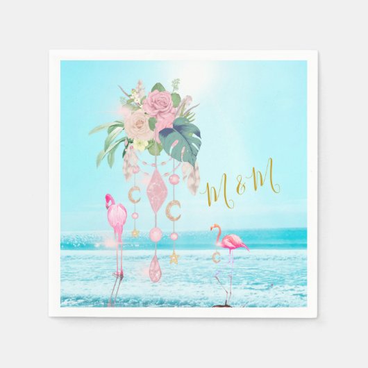 Ocean Zee Flamingo Bloemige Juwelen Roze Servet (Voorkant)