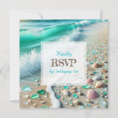 Ocean Zee Glass Kustfoto Bruiloft RSVP Kaart (Voorkant)