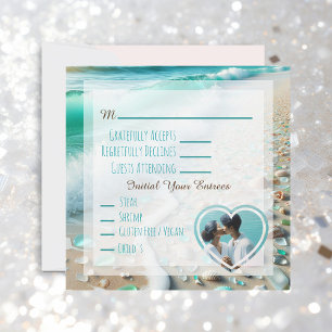Ocean Zee Glass Kustfoto Bruiloft RSVP Kaart