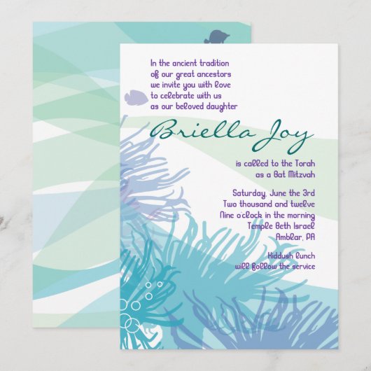 Ocean Zee Life Bat Bar Mitzvah Uitnodiging (Voorkant / Achterkant)