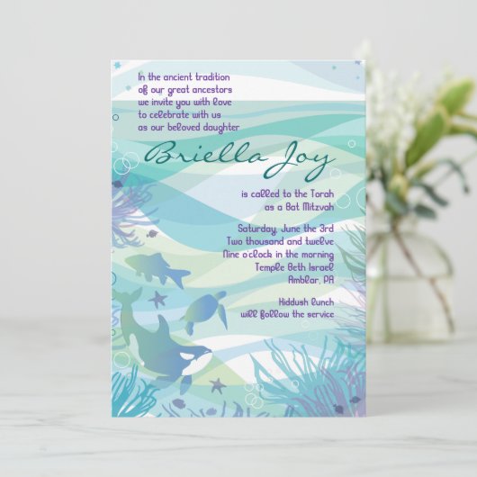 Ocean Zee Life Bat Mitzvah Uitnodiging (Staand voorkant)