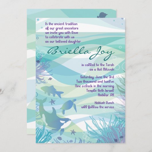 Ocean Zee Life Bat Mitzvah Uitnodiging (Voorkant / Achterkant)