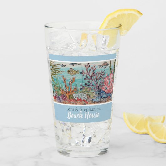 Ocean Zee Life Custom Beach House Fish Coral Art Glas (Achterkant ijs)