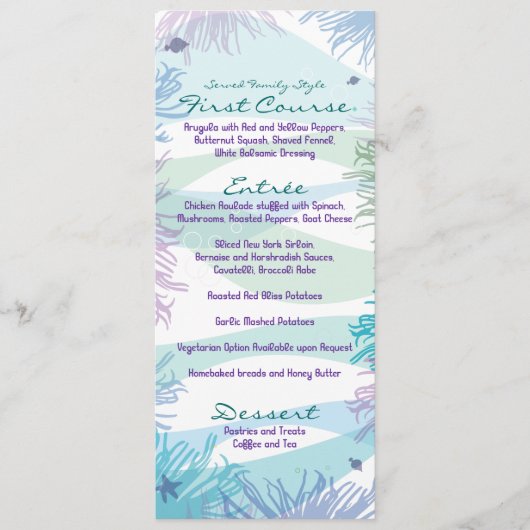 Ocean Zee Life Menu Dinner Card (Voorkant)