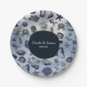 Ocean Zee Life Nautical Seashells Beach Weddenscha Papieren Bordje (Voorkant)
