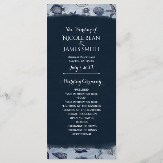 Ocean Zee Life nautische vintage bruiloft programm Programmakaart (Voorkant)