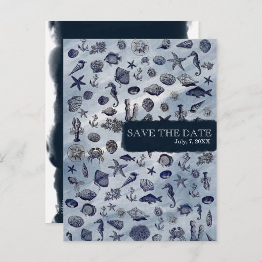 Ocean Zee Life nautische zeeschelpen SAVE DE DATUM Aankondigingskaart (Voorkant / Achterkant)