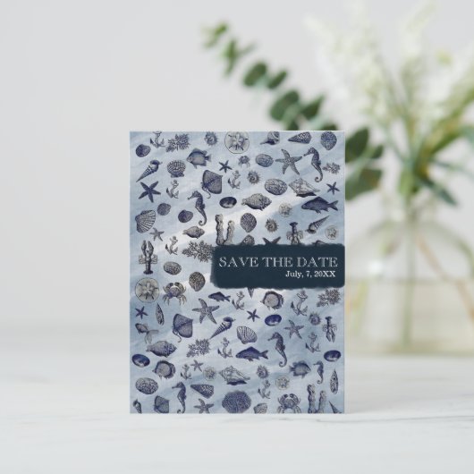 Ocean Zee Life nautische zeeschelpen SAVE DE DATUM Aankondigingskaart (Staand voorkant)