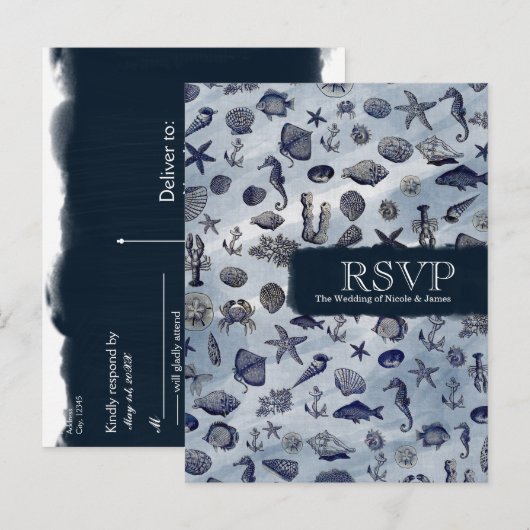 Ocean Zee Life nautische zeeschelpen strand RSVP Uitnodiging Briefkaart (Voorkant / Achterkant)