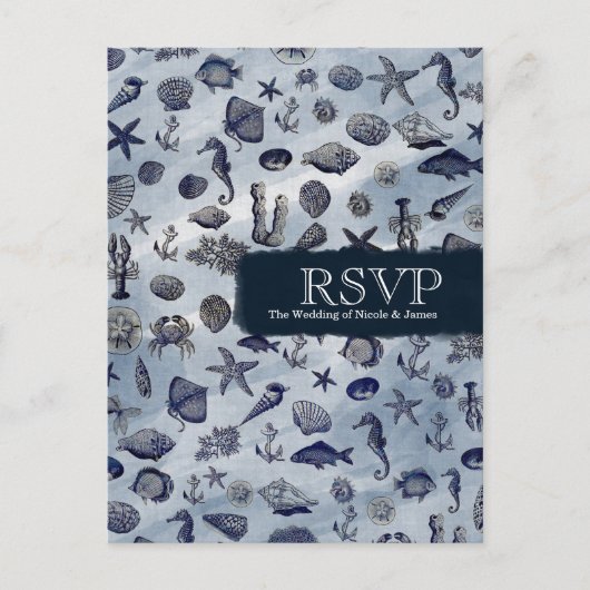 Ocean Zee Life nautische zeeschelpen strand RSVP Uitnodiging Briefkaart (Voorkant)