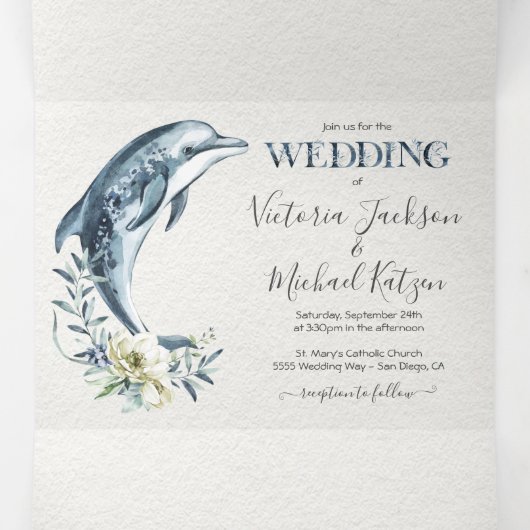 Ocean Zee life Wedding Drieluik Uitnodiging (Binnenkant midden)