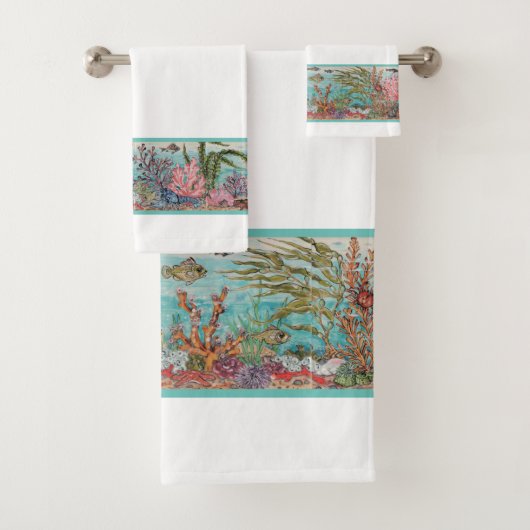 Ocean Zee Life White Aqua  Beach House Bad Handdoek (Insitu)