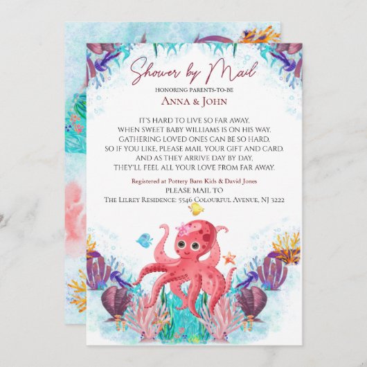 Ocean Zee Octopu Colorful Baby shower by Mail Kaart (Voorkant / Achterkant)