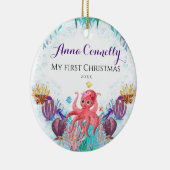 Ocean Zee Octopus Baby 1e Kerstmis Keramisch Ornament (Rechts)