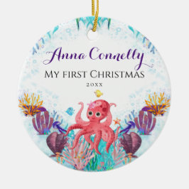 Ocean Zee Octopus Baby 1e Kerstmis Keramisch Ornament