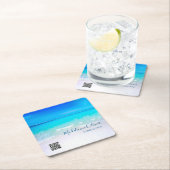 Ocean Zee QR Code Blue Square Kartonnen Onderzetters (Insitu)