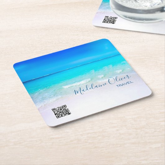 Ocean Zee QR Code Reisbureau Blue Square Kartonnen Onderzetters (Schuin)