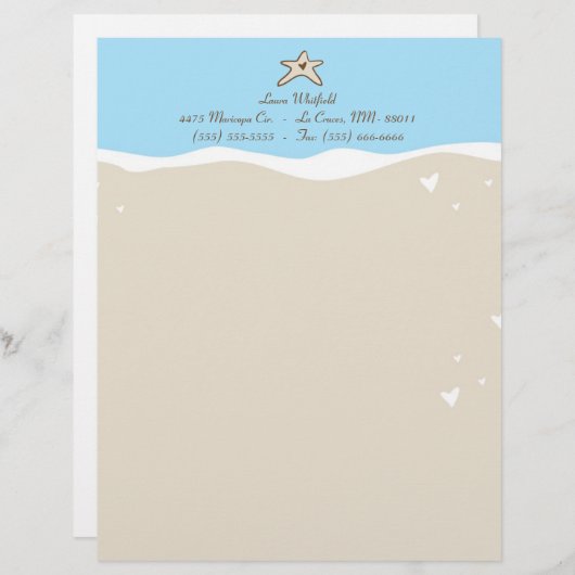 Ocean Zee Shell Water Sand Letterhead Stationery Briefhoofd Sjabloon (Voorkant / Achterkant)