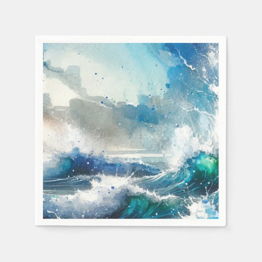 Ocean Zee Spetterende Aquarel Golven Verjaardagsfe Servet (Voorkant)