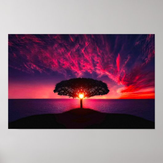 Ocean Zee Tree Paars Sunset Add Name Poster (Voorkant)