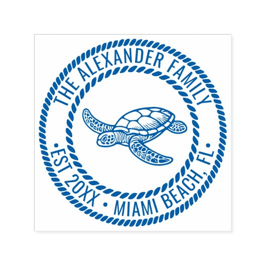 Ocean Zee Turtle #7 Familienaam Datum Est Loc Rope Zelfinktende Stempel (Design)
