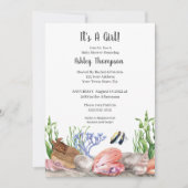 Ocean Zee Turtle Girls Baby shower Invitation Kaart (Voorkant)