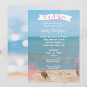 Ocean Zee Turtle Girls Baby shower Invitation Kaart (Voorkant / Achterkant)