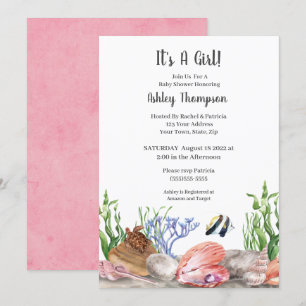 Ocean Zee Turtle Girls Baby shower Invitation Kaart