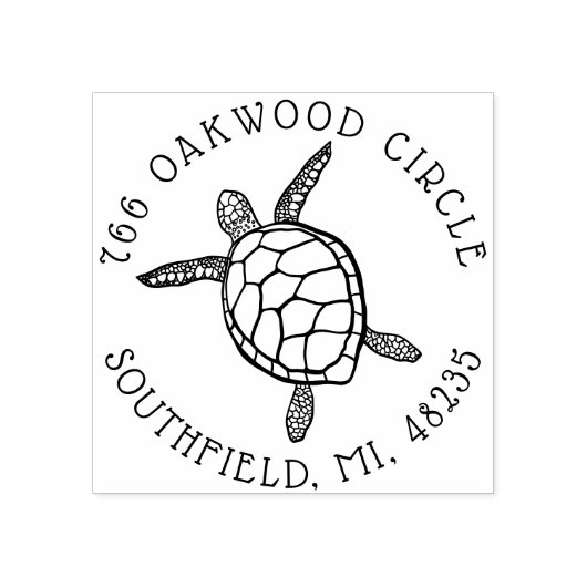 Ocean Zee Turtle Illustration Custom Address Rubberstempel (Afrduk)