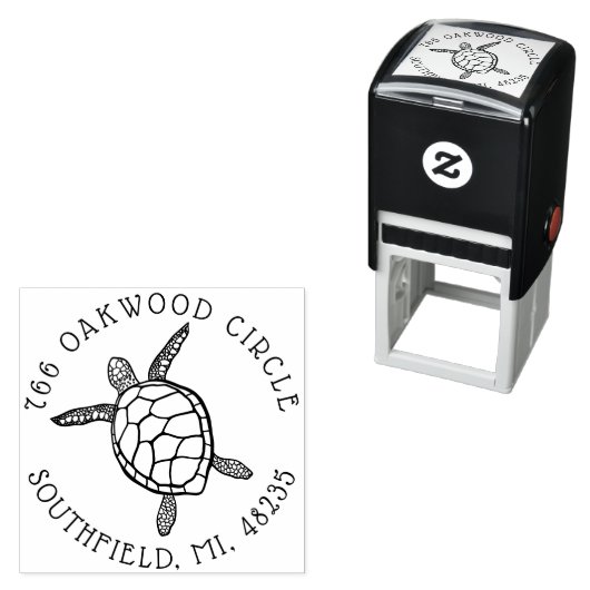 Ocean Zee Turtle Illustration Custom Address Zelfinktende Stempel (In situ)
