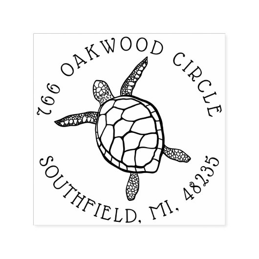 Ocean Zee Turtle Illustration Custom Address Zelfinktende Stempel (Design)