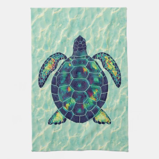 Ocean Zee Turtle Mosaic Water Ripple Art Theedoek (Verticaal)