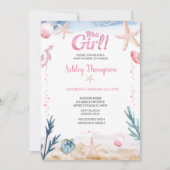 Ocean Zee Turtle Pink Girls Starfish Baby shower Kaart (Voorkant)