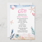 Ocean Zee Turtle Pink Girls Starfish Baby shower Kaart (Voorkant)