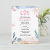 Ocean Zee Turtle Pink Girls Starfish Baby shower Kaart (Staand voorkant)