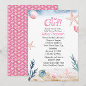 Ocean Zee Turtle Pink Girls Starfish Baby shower Kaart (Voorkant / Achterkant)