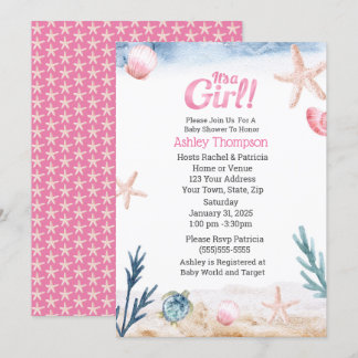Ocean Zee Turtle Pink Girls Starfish Baby shower Kaart