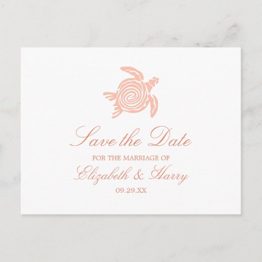Ocean Zee Turtle, Soft Coral Beach Wedding Aankondigingskaart (Voorkant)