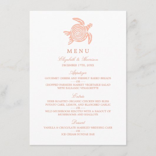 Ocean Zee Turtle, Soft Coral Beach Wedding Menu (Voorkant)