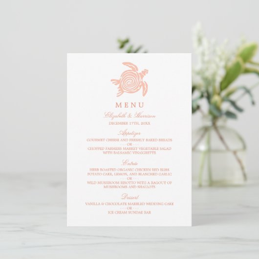 Ocean Zee Turtle, Soft Coral Beach Wedding Menu (Staand voorkant)