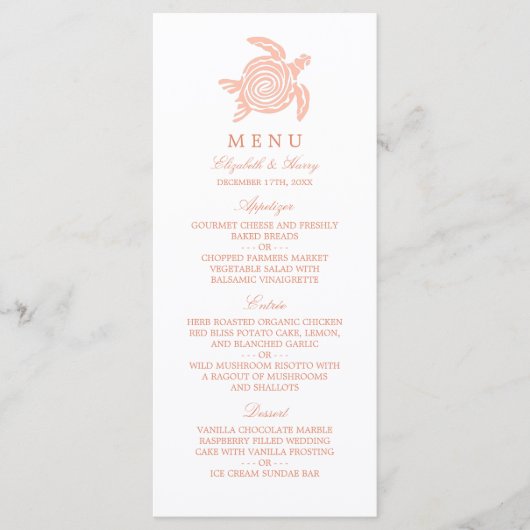 Ocean Zee Turtle, Soft Coral Beach Wedding Menu (Voorkant)