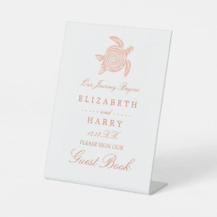 Ocean Zee Turtle, Soft Coral Beach Wedding Reclamebord Met Voetstuk