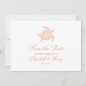 Ocean Zee Turtle, Soft Coral Beach Wedding Save The Date (Voorkant)