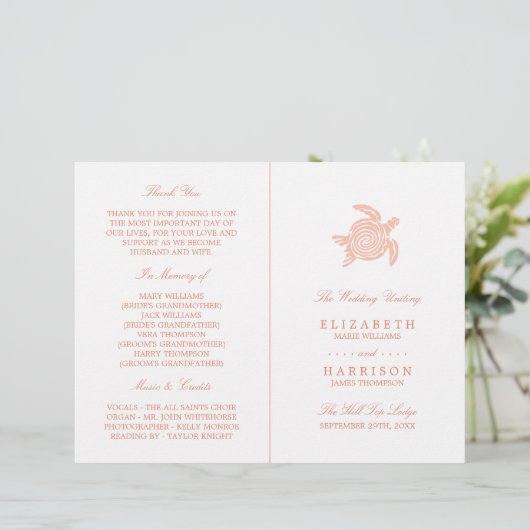Ocean Zee Turtle, Soft Coral Wedding Programme (Staand voorkant)